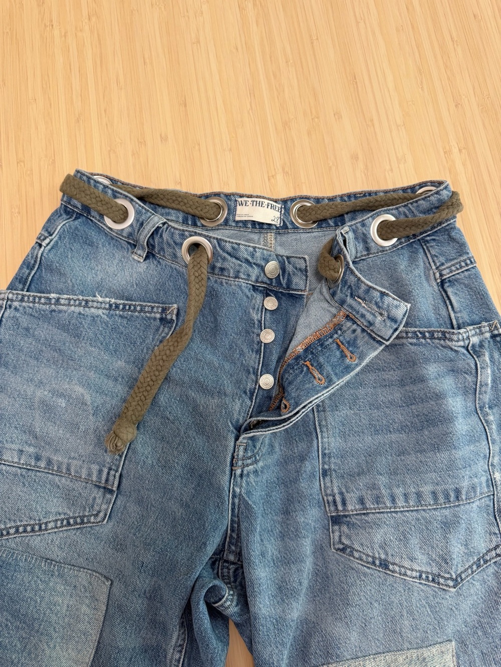 Free People Moxie Blue Patchwork Barrel Jeans - Picture 5 of 7